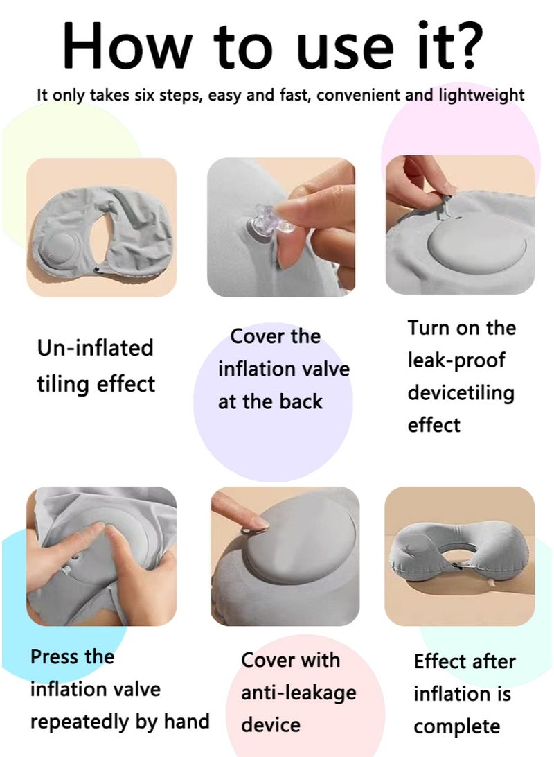 Inflatable U-shaped pillow, head and neck support pillow – ideal for travel, as well as for use at the office during lunch breaks. Compact and easy to carry, making it a perfect companion for your journeys. - Image 5